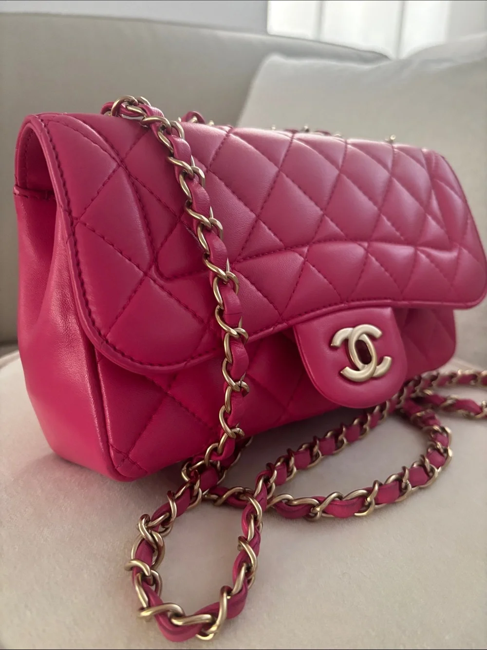 CHANEL Quilted Flap Shoulder Bag in Fuchsia